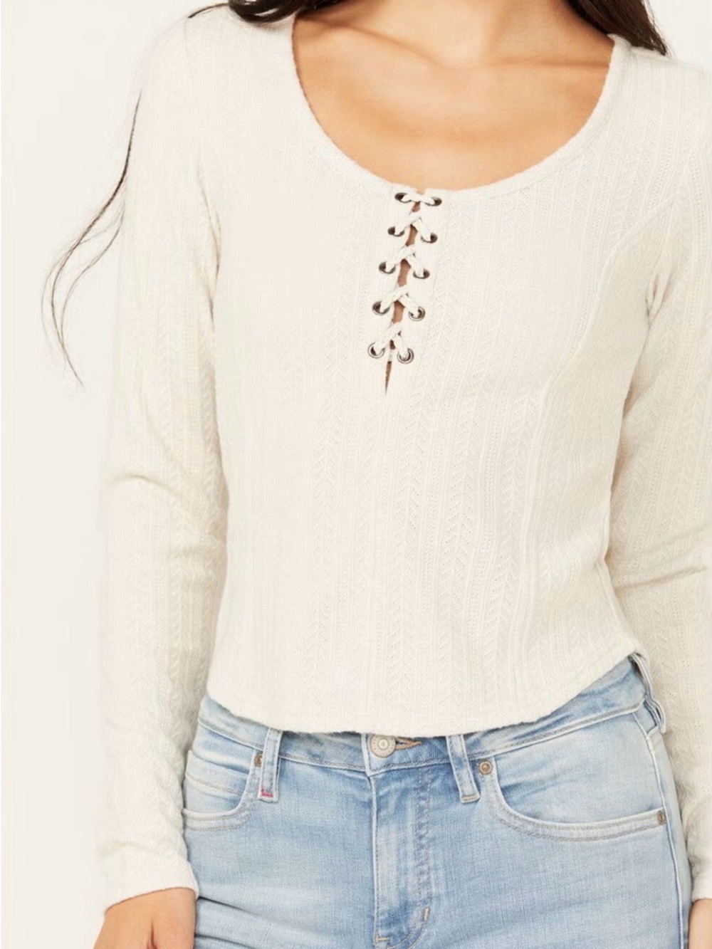 IDYLLWIND WOMEN'S HUMMINGBIRD TIE FRONT LONG SLEEVE TOP, CREAM, WESTERN , XXL